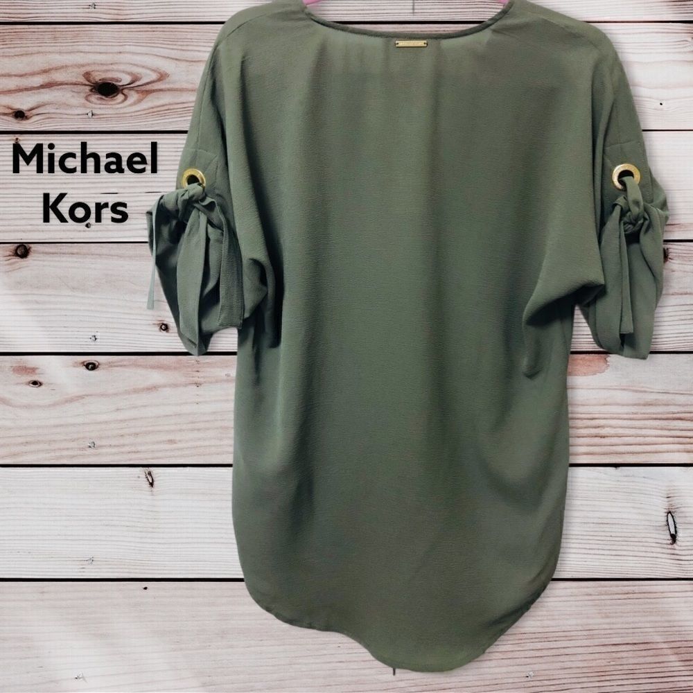 Michael Kors Drape-front Tie Sleeve Blouse - Picture 2 of 13
